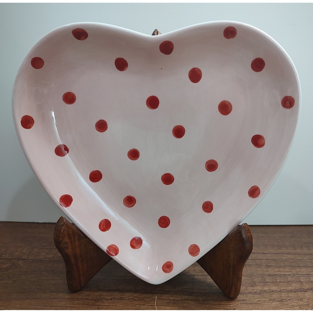 Hausenware Heart Shaped Pink Polkadot  Snack Dessert Plate Candy Dish